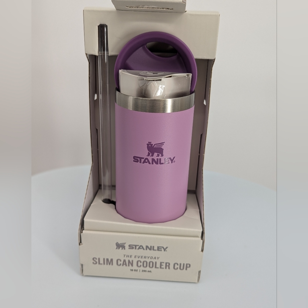 New Stanley The Everyday Slim Can Cooler Insulated Cup With Lid 10oz Lilac - Picture 2 of 6